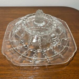 Vintage Crystal Clear Columbia Pattern Glass Butter Dish Lid FEDERAL GLASS 1940s